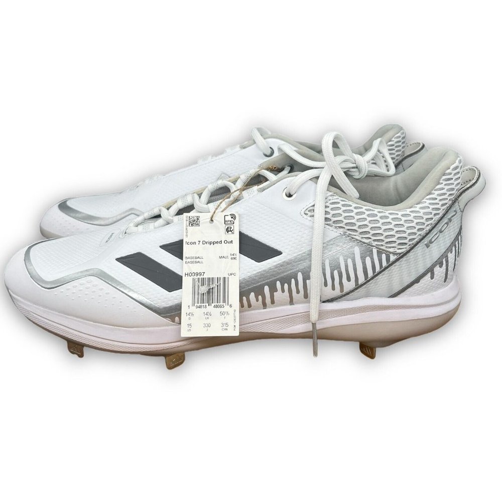 Adidas Icon 7 Baseball‎ Cleats Men’s 15 White Silver Dripped Out H00997